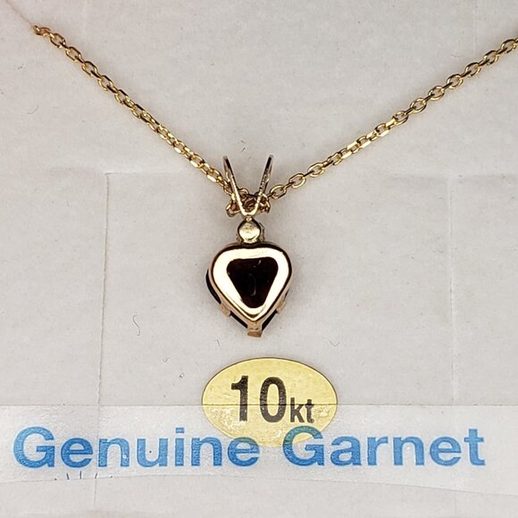 Natural Garnet Heart Pendant Necklace - 10KT - Picture 4 of 8